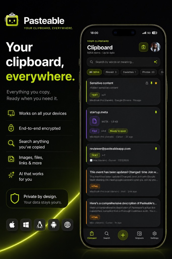Pasteable — the clipboard manager that lives everywhere